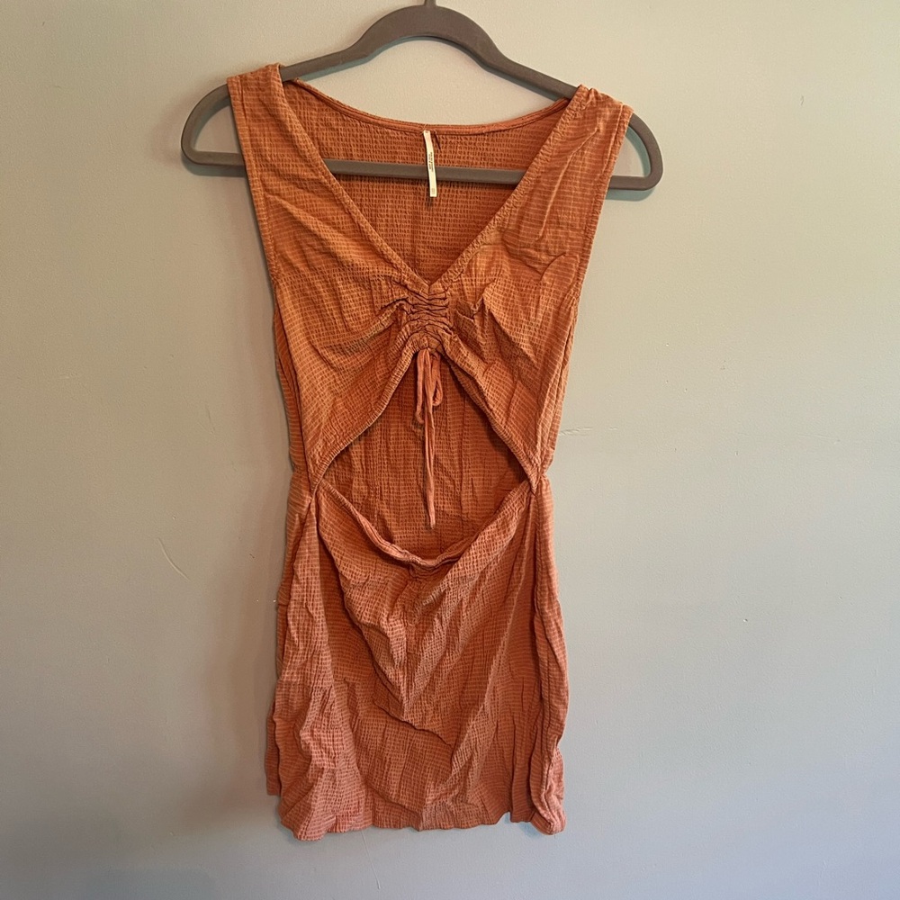 Orange Sleeveless Ruched Dress